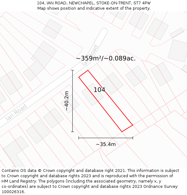 104, IAN ROAD, NEWCHAPEL, STOKE-ON-TRENT, ST7 4PW: Plot and title map
