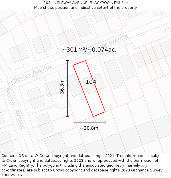104, INGLEWAY AVENUE, BLACKPOOL, FY3 8LH: Plot and title map