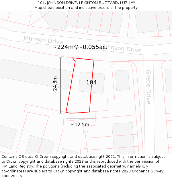104, JOHNSON DRIVE, LEIGHTON BUZZARD, LU7 4AY: Plot and title map