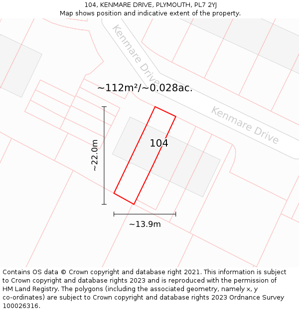 104, KENMARE DRIVE, PLYMOUTH, PL7 2YJ: Plot and title map