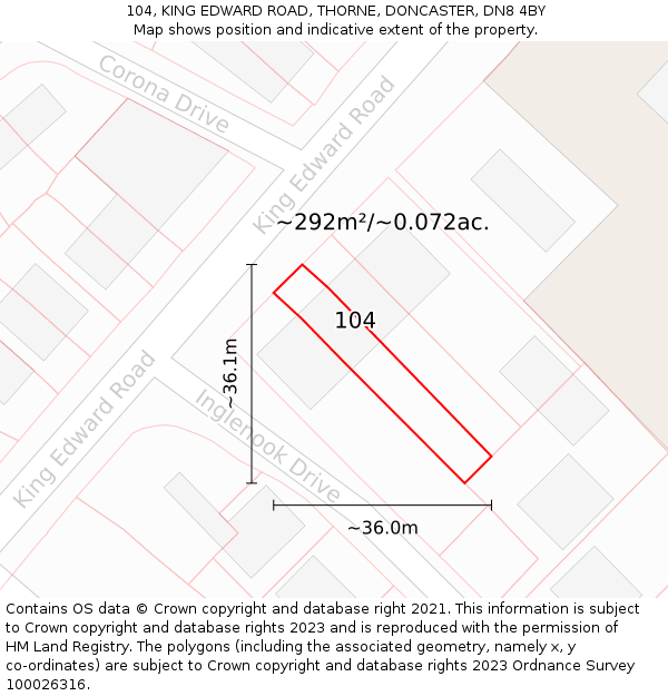104, KING EDWARD ROAD, THORNE, DONCASTER, DN8 4BY: Plot and title map