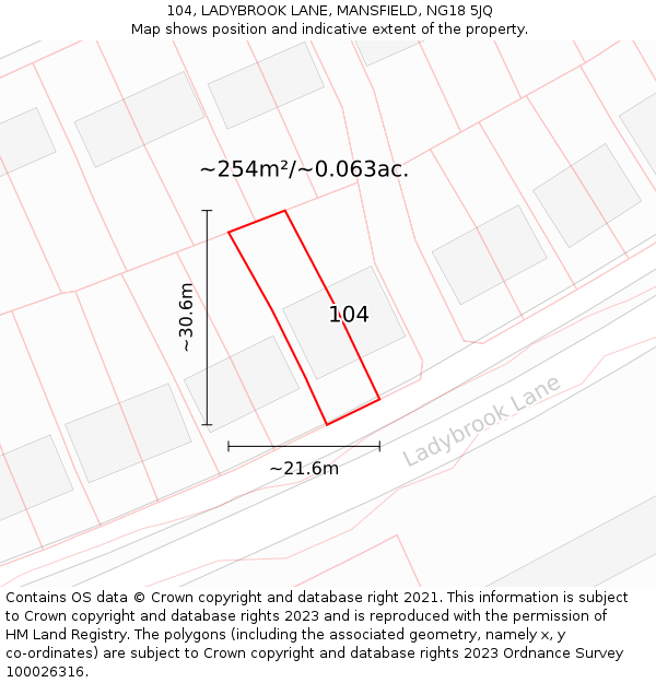 104, LADYBROOK LANE, MANSFIELD, NG18 5JQ: Plot and title map