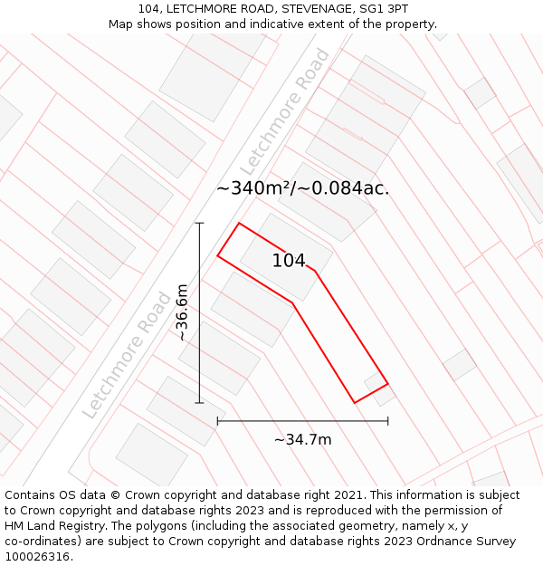 104, LETCHMORE ROAD, STEVENAGE, SG1 3PT: Plot and title map