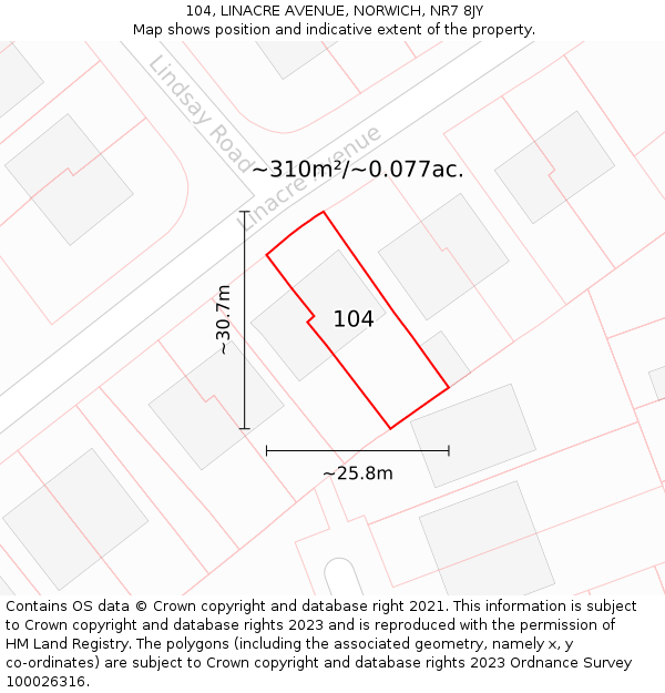 104, LINACRE AVENUE, NORWICH, NR7 8JY: Plot and title map
