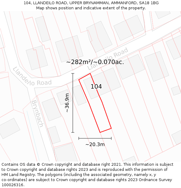 104, LLANDEILO ROAD, UPPER BRYNAMMAN, AMMANFORD, SA18 1BG: Plot and title map