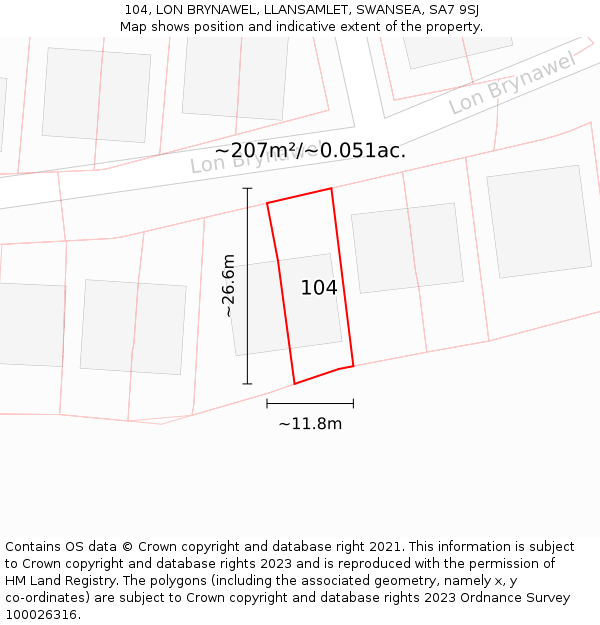 104, LON BRYNAWEL, LLANSAMLET, SWANSEA, SA7 9SJ: Plot and title map
