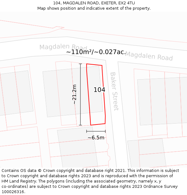104, MAGDALEN ROAD, EXETER, EX2 4TU: Plot and title map