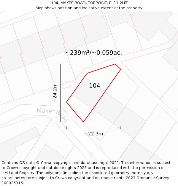 104, MAKER ROAD, TORPOINT, PL11 2HZ: Plot and title map