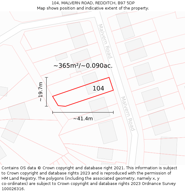 104, MALVERN ROAD, REDDITCH, B97 5DP: Plot and title map