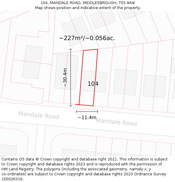 104, MANDALE ROAD, MIDDLESBROUGH, TS5 8AW: Plot and title map