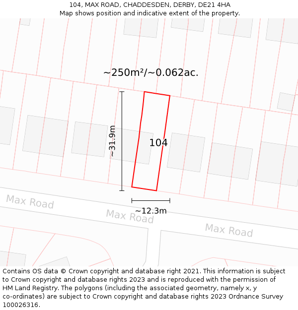 104, MAX ROAD, CHADDESDEN, DERBY, DE21 4HA: Plot and title map