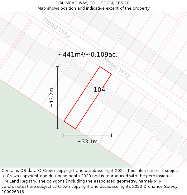 104, MEAD WAY, COULSDON, CR5 1PH: Plot and title map