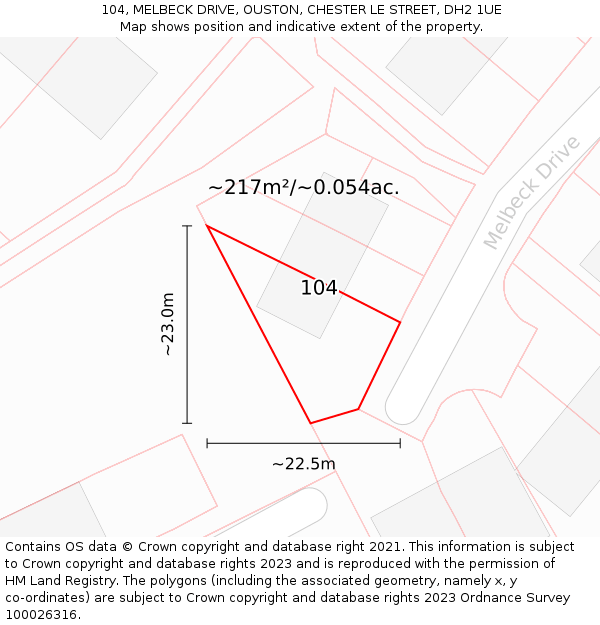 104, MELBECK DRIVE, OUSTON, CHESTER LE STREET, DH2 1UE: Plot and title map