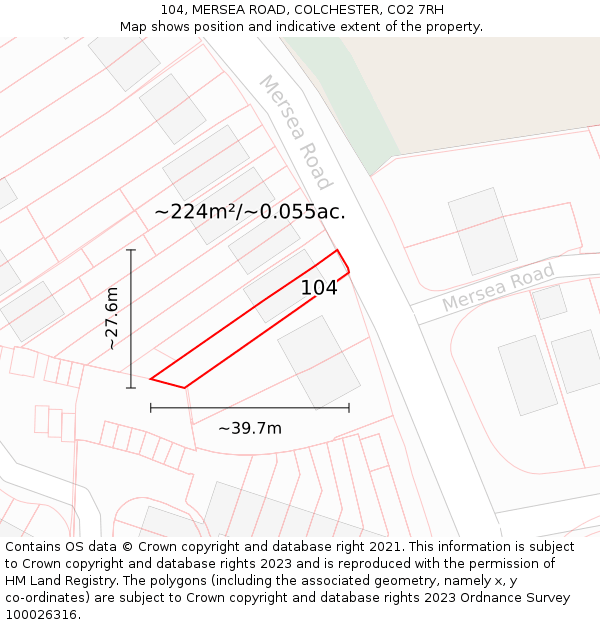 104, MERSEA ROAD, COLCHESTER, CO2 7RH: Plot and title map