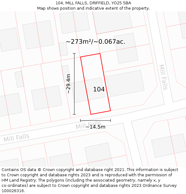 104, MILL FALLS, DRIFFIELD, YO25 5BA: Plot and title map