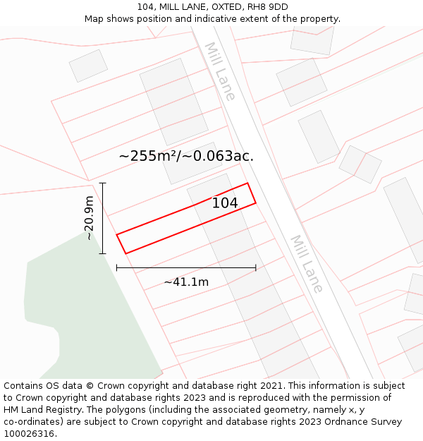 104, MILL LANE, OXTED, RH8 9DD: Plot and title map