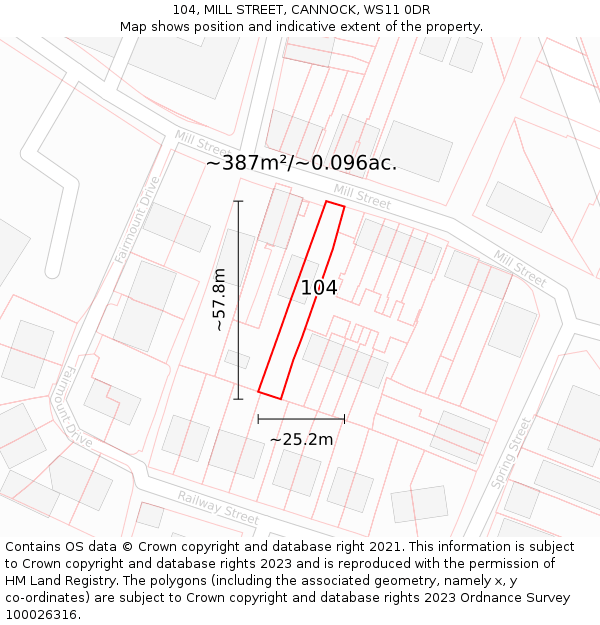 104, MILL STREET, CANNOCK, WS11 0DR: Plot and title map