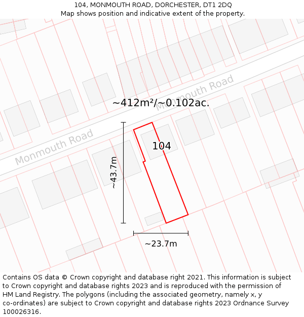 104, MONMOUTH ROAD, DORCHESTER, DT1 2DQ: Plot and title map