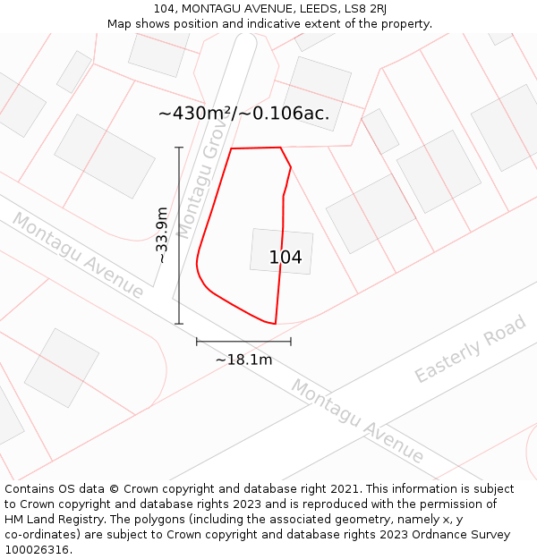 104, MONTAGU AVENUE, LEEDS, LS8 2RJ: Plot and title map