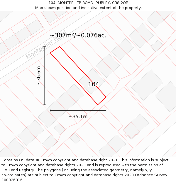 104, MONTPELIER ROAD, PURLEY, CR8 2QB: Plot and title map