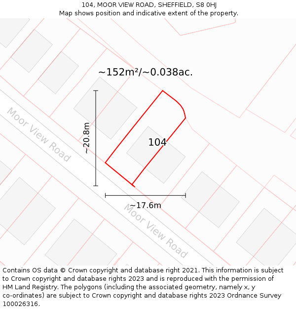 104, MOOR VIEW ROAD, SHEFFIELD, S8 0HJ: Plot and title map