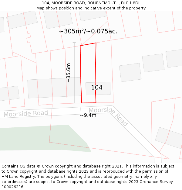 104, MOORSIDE ROAD, BOURNEMOUTH, BH11 8DH: Plot and title map