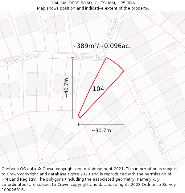 104, NALDERS ROAD, CHESHAM, HP5 3DA: Plot and title map