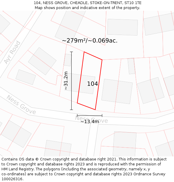 104, NESS GROVE, CHEADLE, STOKE-ON-TRENT, ST10 1TE: Plot and title map