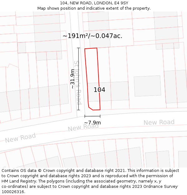 104, NEW ROAD, LONDON, E4 9SY: Plot and title map