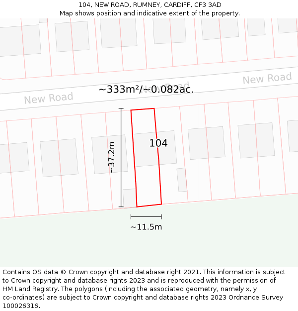 104, NEW ROAD, RUMNEY, CARDIFF, CF3 3AD: Plot and title map