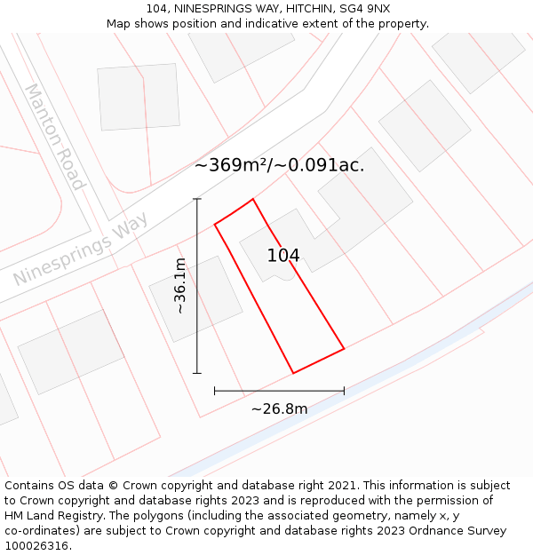 104, NINESPRINGS WAY, HITCHIN, SG4 9NX: Plot and title map