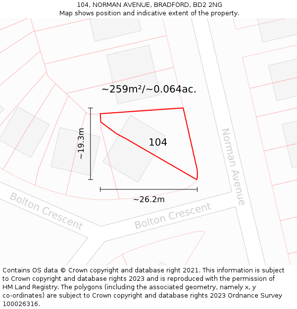104, NORMAN AVENUE, BRADFORD, BD2 2NG: Plot and title map