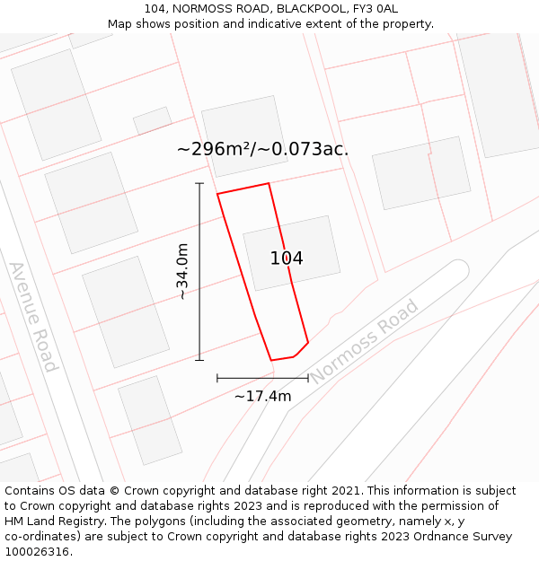 104, NORMOSS ROAD, BLACKPOOL, FY3 0AL: Plot and title map