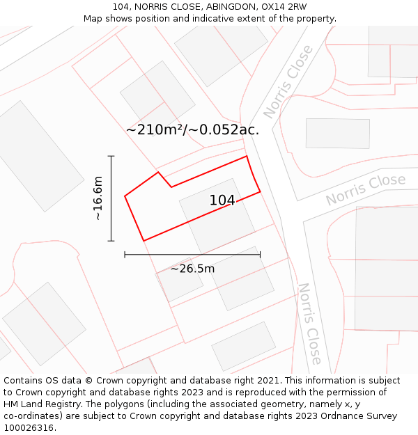 104, NORRIS CLOSE, ABINGDON, OX14 2RW: Plot and title map