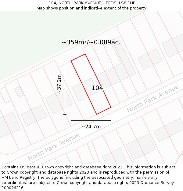 104, NORTH PARK AVENUE, LEEDS, LS8 1HP: Plot and title map