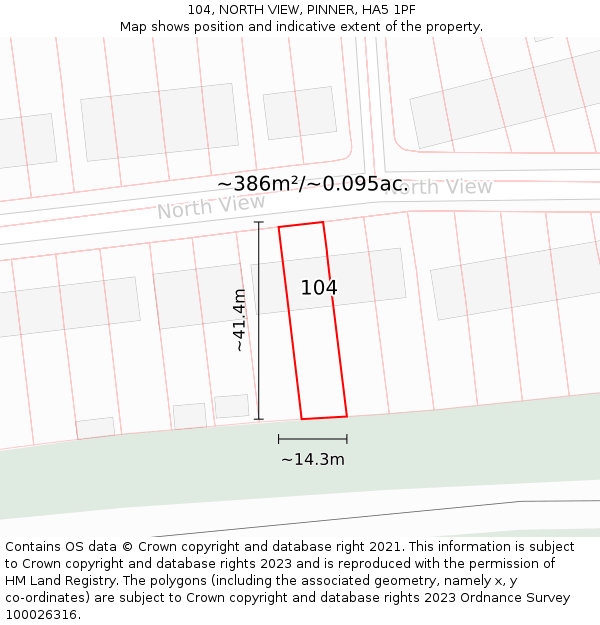 104, NORTH VIEW, PINNER, HA5 1PF: Plot and title map