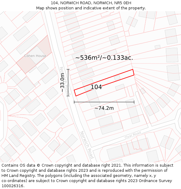 104, NORWICH ROAD, NORWICH, NR5 0EH: Plot and title map