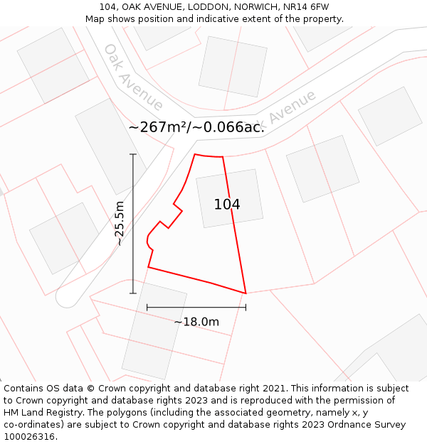 104, OAK AVENUE, LODDON, NORWICH, NR14 6FW: Plot and title map