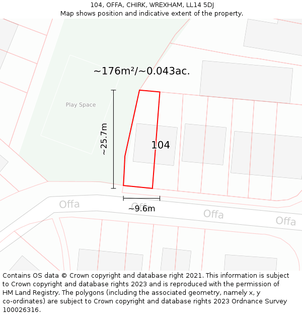 104, OFFA, CHIRK, WREXHAM, LL14 5DJ: Plot and title map