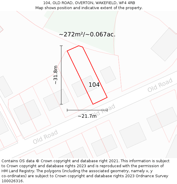 104, OLD ROAD, OVERTON, WAKEFIELD, WF4 4RB: Plot and title map