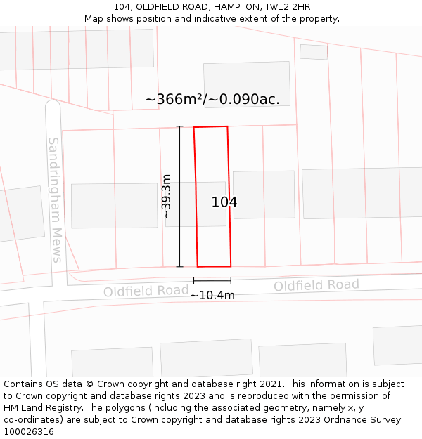 104, OLDFIELD ROAD, HAMPTON, TW12 2HR: Plot and title map