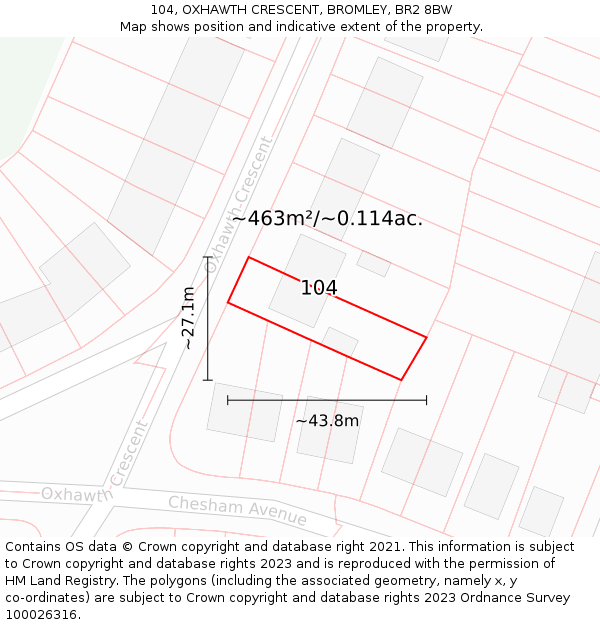 104, OXHAWTH CRESCENT, BROMLEY, BR2 8BW: Plot and title map