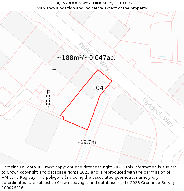 104, PADDOCK WAY, HINCKLEY, LE10 0BZ: Plot and title map