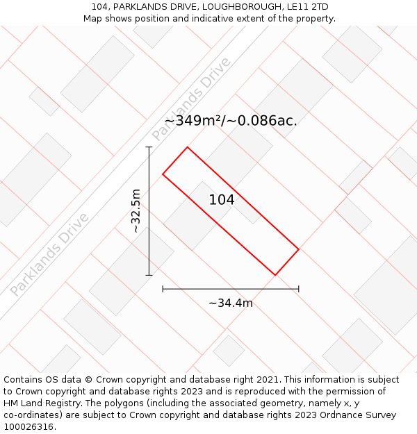 104, PARKLANDS DRIVE, LOUGHBOROUGH, LE11 2TD: Plot and title map
