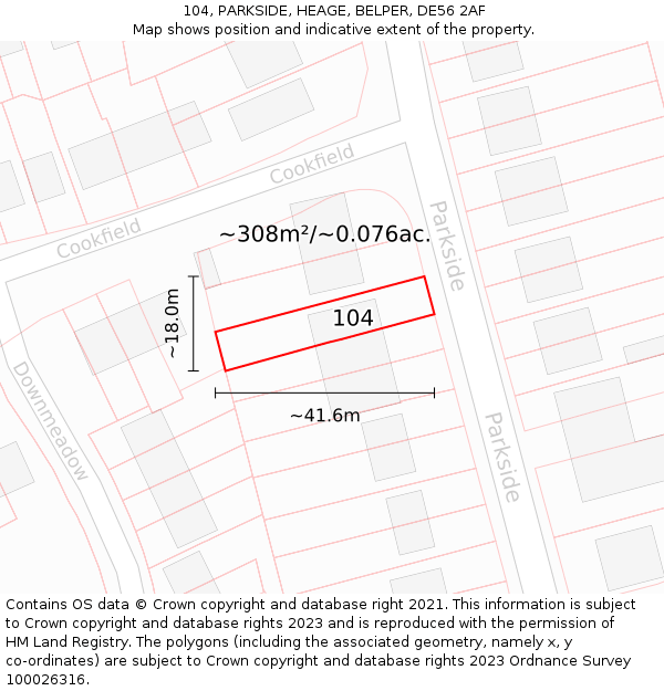 104, PARKSIDE, HEAGE, BELPER, DE56 2AF: Plot and title map