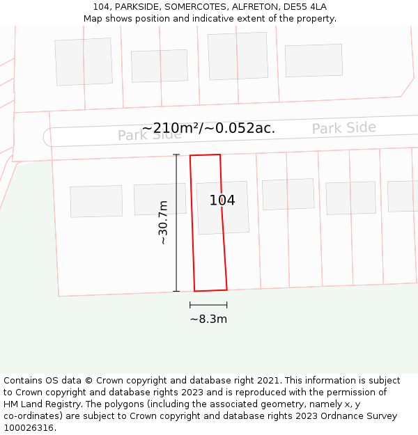 104, PARKSIDE, SOMERCOTES, ALFRETON, DE55 4LA: Plot and title map