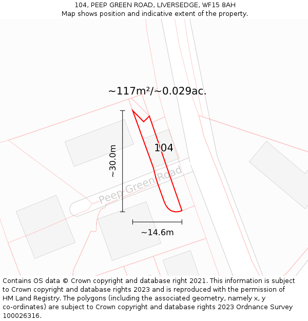 104, PEEP GREEN ROAD, LIVERSEDGE, WF15 8AH: Plot and title map