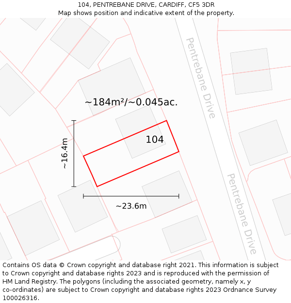 104, PENTREBANE DRIVE, CARDIFF, CF5 3DR: Plot and title map