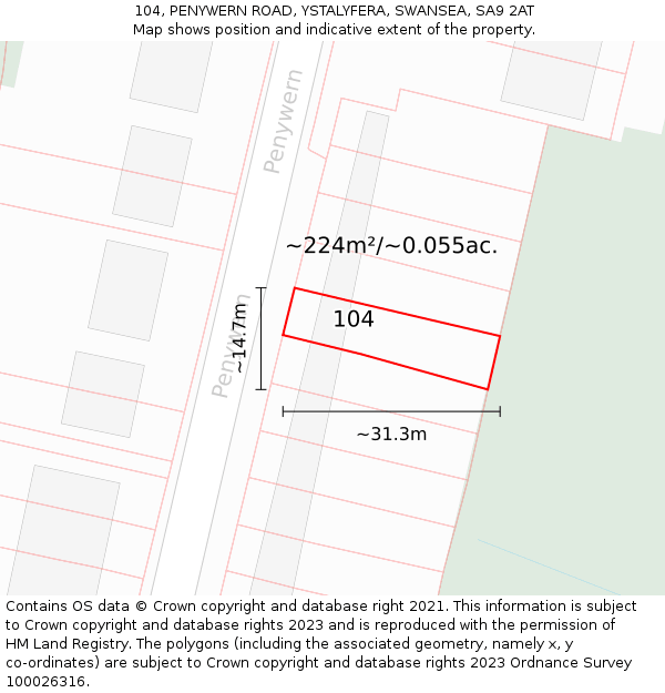 104, PENYWERN ROAD, YSTALYFERA, SWANSEA, SA9 2AT: Plot and title map