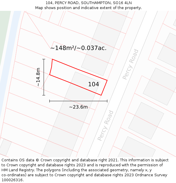 104, PERCY ROAD, SOUTHAMPTON, SO16 4LN: Plot and title map